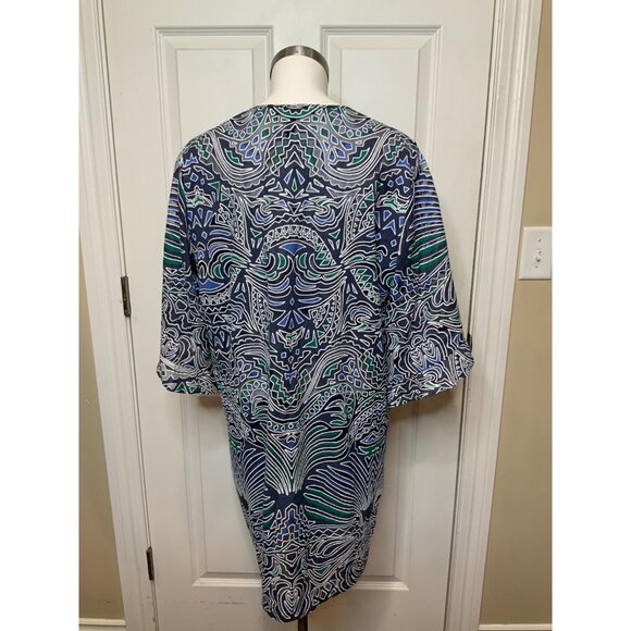 BCBG Max Azria Tati Blue Green Geometric Sheer Cover-Up Tunic, Size XS - Picture 6 of 9
